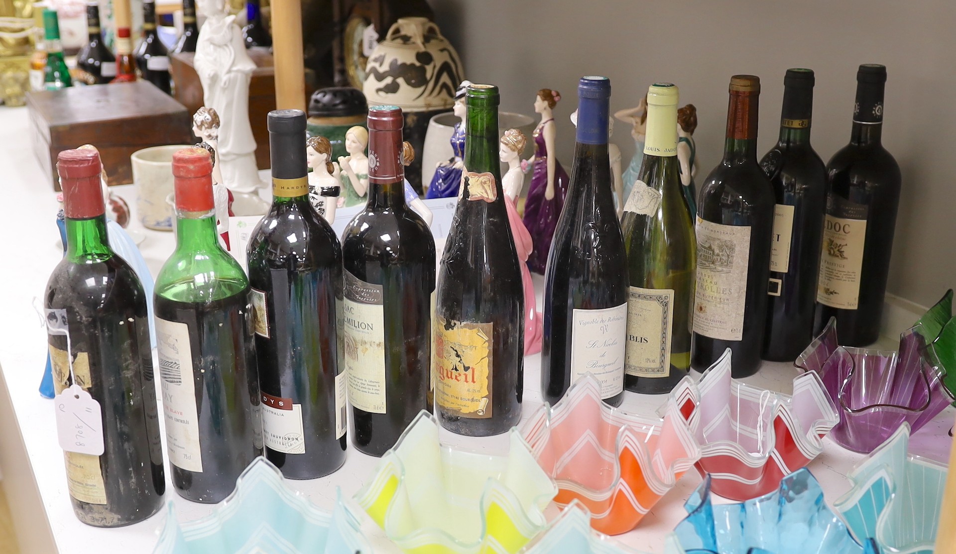 Ten bottles of wine - Chateau La Tour 1981, Chateau Du Chay 1981, Hardys Shiraz 2002, Lussac st.Emillion 2005 and others
